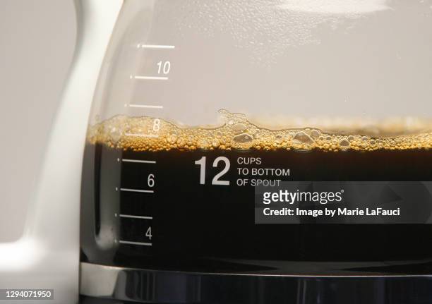 close-up of coffee pot with hot coffee - coffee pot stock pictures, royalty-free photos & images