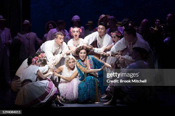 Julie Lea Goodwin plays the role of Hanna during dress rehearsals for Opera Australia's production of "The Merry Widow" at Sydney Opera House on...