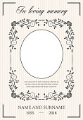 Funeral card vector template, oval frame for photo