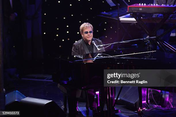 Elton John performs on "Good Morning America" at the Beacon Theatre on October 20, 2010 in New York City.