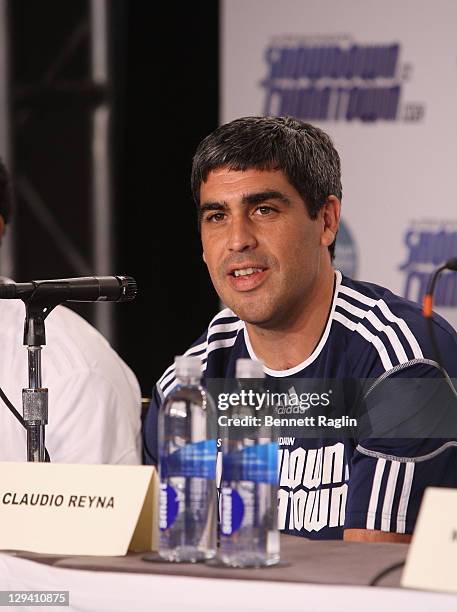 Former Soccer player Claudio Reyna the press conference for the 2011 Showdown in Chinatown soccer match at the Hudson Room at Trump Soho Hotel on...