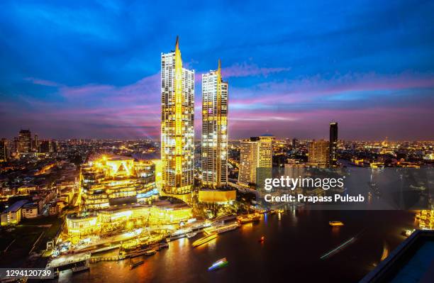 bangkok cityscape. bangkok night view in the business district. at twilight - タイ王国　街 ストックフォトと画像