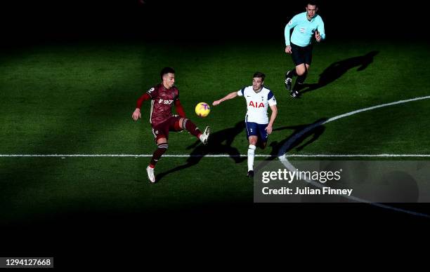 Rodrigo Moreno of Leeds United is challenged by Harry Winks of Tottenham Hotspur during the Premier League match between Tottenham Hotspur and Leeds...