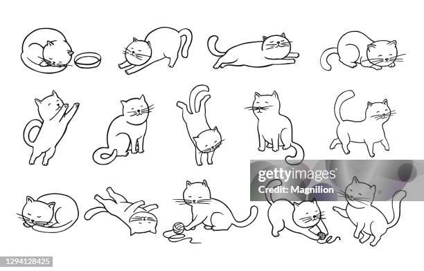 katzen doodles set - wool stock-grafiken, -clipart, -cartoons und -symbole