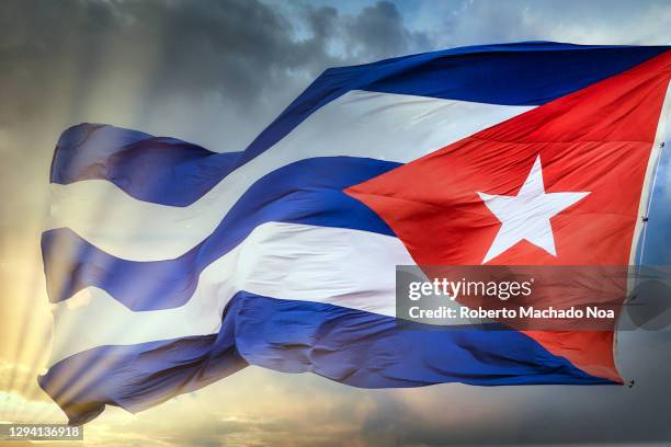 cuban national flag waving in the wind - cuban flag ストックフォトと画像