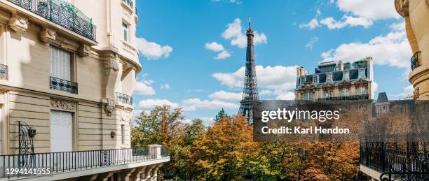 an elevated daytime view of the paris skyline - stock photo - balcony view stock-fotos und bilder