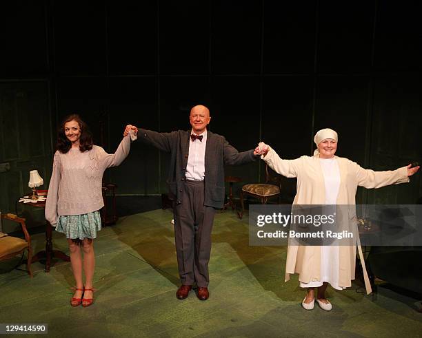 Beth Cooke, Niall Buggy, and Brenda Blethyn take curtain call during the opening night of "Haunted" at 59E59 Theaters on December 8, 2010 in New York...