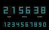 Countdown website flat template digital clock timer background. Dots number. Countdown timer. Clock counter. Digital scoreboard.