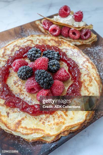 crepes with berries - strawberry jam stock pictures, royalty-free photos & images