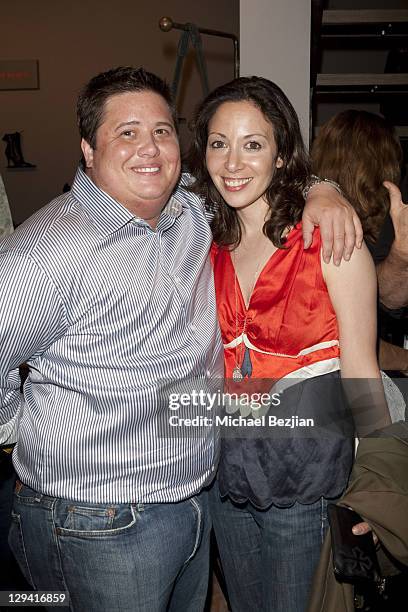 Chaz Bono and Jennifer Elia attend Elijah Blue's "Stuff Of Legends" Art Opening at Madison Gallery on July 2, 2010 in Los Angeles, California.