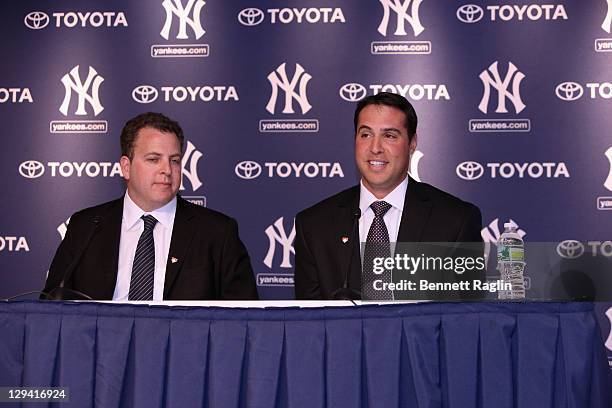 Richard Berlin, Executive Director of Harlem RBI and New York Yankee Mark Teixeira attend a press conference to launch New York Yankees' Mark...