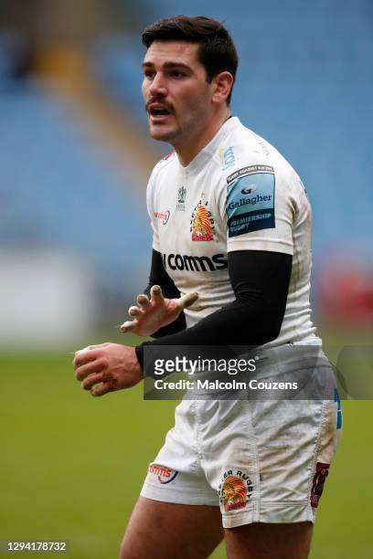 Sam Hidalgo-Clyne of Exeter Chiefs looks on during the Gallagher Premiership Rugby match between Wasps and Exeter Chiefs at Ricoh Arena on January...