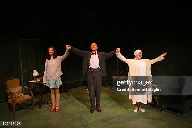 Beth Cooke, Niall Buggy, and Brenda Blethyn take curtain call during the opening night of "Haunted" at 59E59 Theaters on December 8, 2010 in New York...