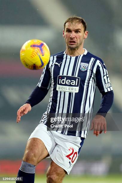 Branislav Ivanovic of West Bromwich Albion runs with the ball during the Premier League match between West Bromwich Albion and Arsenal at The...