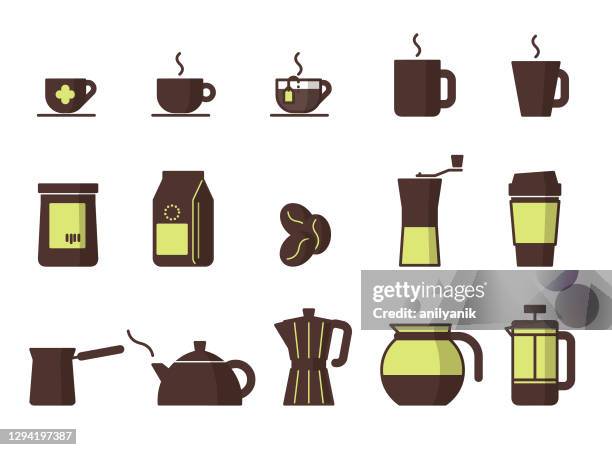 coffee icon set - leaf slug stock illustrations
