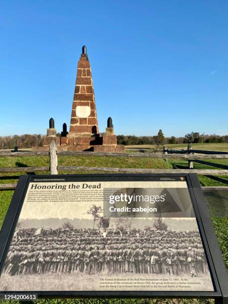 monument bij slag bij manassas - chantilly virginia stockfoto's en -beelden