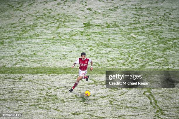 Hector Bellerin of Arsenal in action during the Premier League match between West Bromwich Albion and Arsenal at The Hawthorns on January 02, 2021 in...