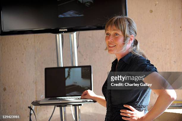 Garden designer Flora Grubb speaks at the 10 Years of Toyota Prius Anniversary Celebration at Wright Organic Resource Center on October 10, 2010 in...
