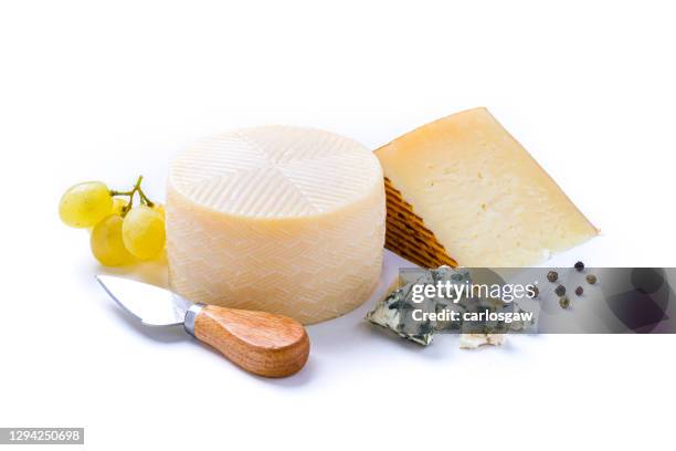 various kinds of cheese isolated on white background - roquefort cheese stock pictures, royalty-free photos & images