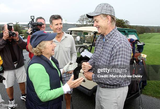 Ethel Kennedy and Bill Murrary attend the 22nd annual RFK Center Golf Tournament at the Hyannisport Golf Club on October 14, 2011 in Hyannis Port,...