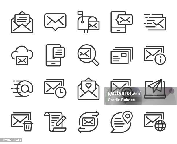ilustraciones, imágenes clip art, dibujos animados e iconos de stock de correo y mensajería - iconos de línea - send