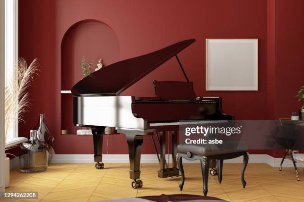 modern room with grand piano - grand piano stock pictures, royalty-free photos & images