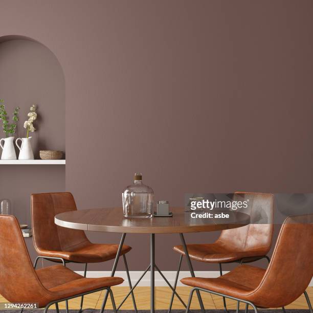 stilvolles modernes esszimmer-interieur - kitchen wall stock-fotos und bilder