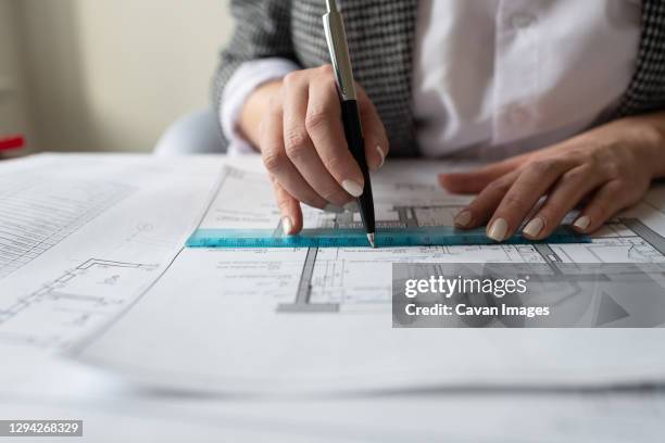 cropped architect making draft in workplace - small office building stock pictures, royalty-free photos & images