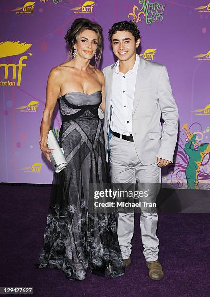 Lesley Vogel and son Jansen Panettiere arrive at The Alfred Mann Foundation's annual black-tie gala held at Hangar 8 on October 16, 2011 in Santa...