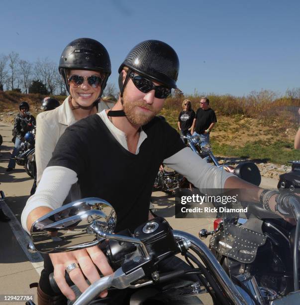 Publicist Cassie McConnell and Husband Charles Kelley of Lady Antebullem backstage during Dierks Bentley's 6th annual Miles & Music for Kids at...