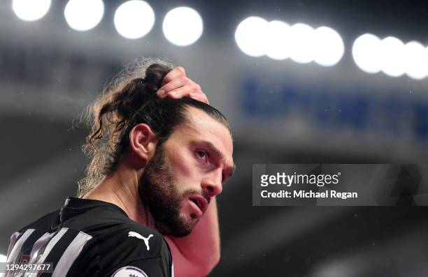 Andy Carroll of Newcastle United looks on during the Premier League match between Newcastle United and Leicester City at St. James Park on January...