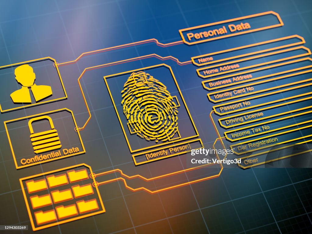 Person identity concept with touch screen biometrics security by fingerprint
