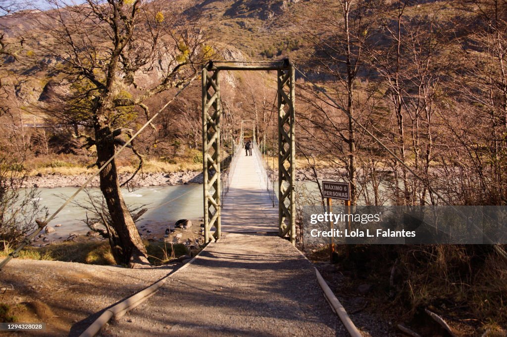 Bridge over a river in Milodon cave natural Park, Chile