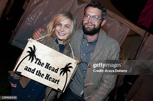 Charity Rose Thielen and Chris Zasche of The Head and the Heart backstage on Day 2 of the Treasure Island Music Festival 2011 on October 16, 2011 in...