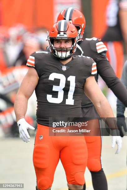 Fullback Andy Janovich of the Cleveland Browns during player introductions prior to the game against the Pittsburgh Steelers at FirstEnergy Stadium...