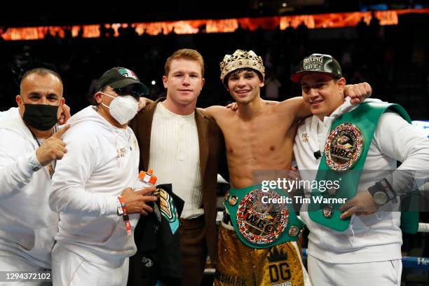 Ryan Garcia poses for photos after the WBC Interim Lightweight Title fight against Luke Campbell at American Airlines Center on January 02, 2021 in...