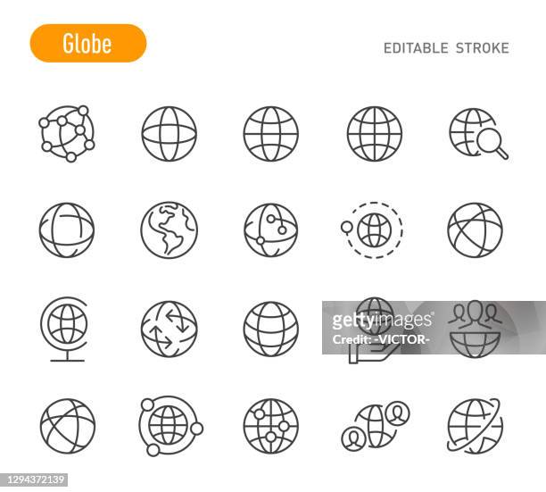 illustrazioni stock, clip art, cartoni animati e icone di tendenza di icone globo - serie linea - tratto modificabile - globo terrestre