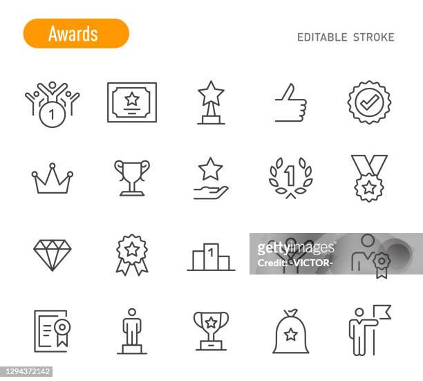 illustrazioni stock, clip art, cartoni animati e icone di tendenza di icone dei premi - serie linea - tratto modificabile - premio