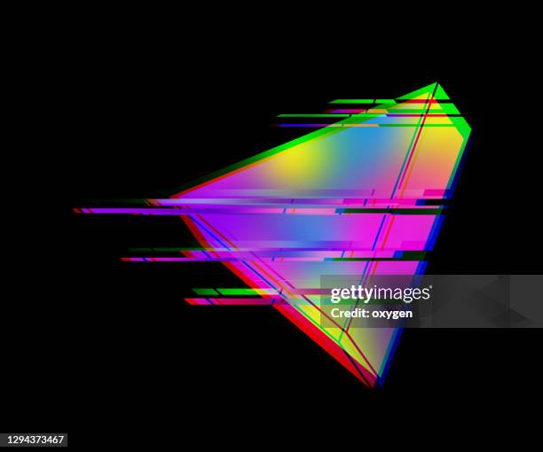 abstract neon triangle shape distorted noise wave glitch error damage black background - broken sound stock pictures, royalty-free photos & images