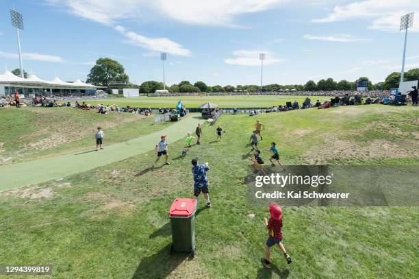 General view of Hagley Oval as children play backyard Cricket during day two of the Second Test match in the series between New Zealand and Pakistan...