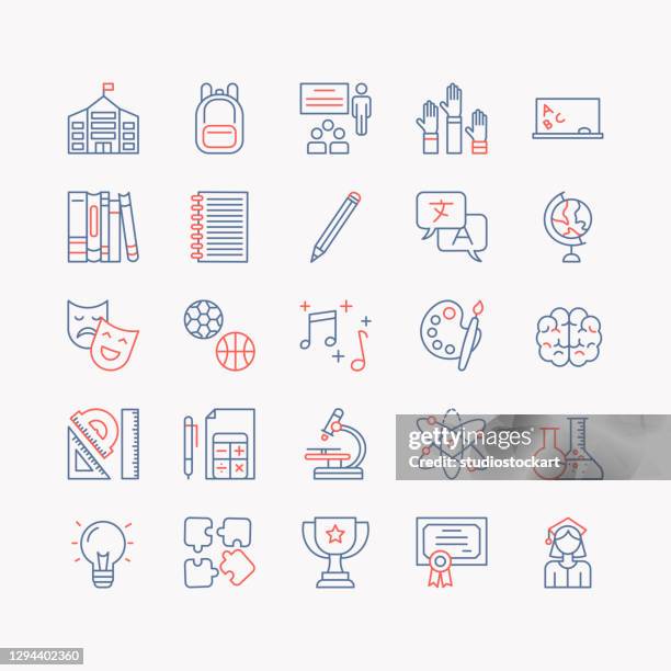 education - thin line vector icon set. - home study interior stock illustrations