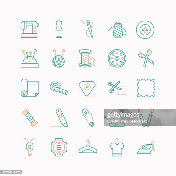 sewing and needlework - line icons - spool stock illustrations