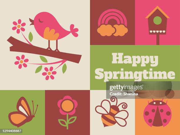 ilustrações de stock, clip art, desenhos animados e ícones de modern springtime minimal greeting card - bee stock illustrations