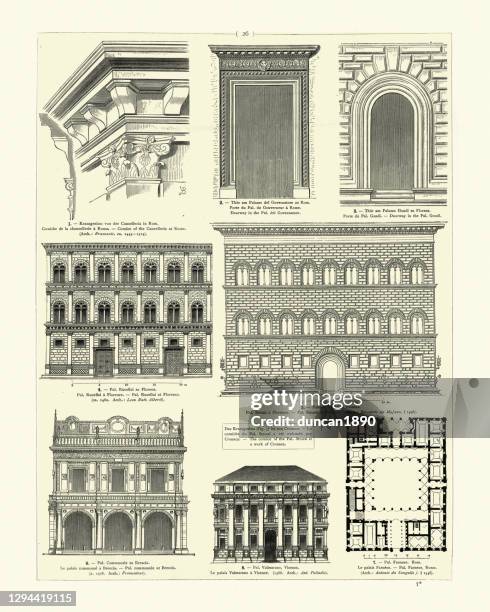 beispiele der italienischen renaissance-architektur, florenz, rom - architectural cornice stock-grafiken, -clipart, -cartoons und -symbole