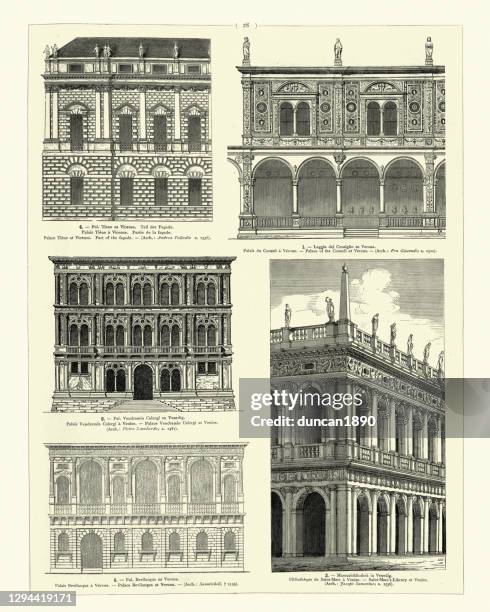 examples of italian renaissance architecture, vicenza, verona, venice - palace stock illustrations