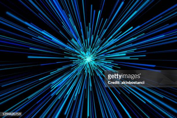 abstract colorful light trails starburst motion blur background - vanishing point stock illustrations