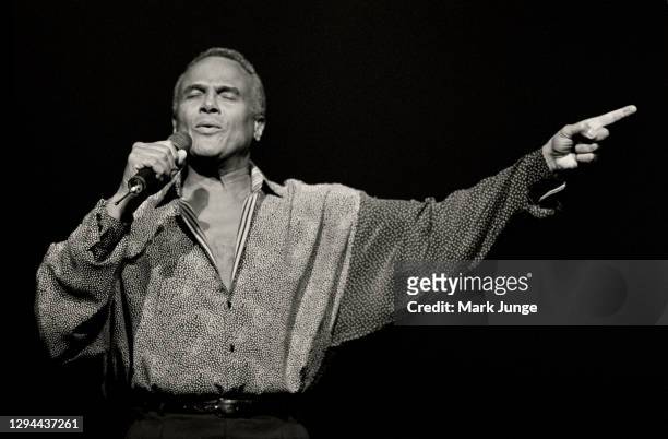 Harry Belafonte performs in concert at the Cheyenne Civic Center on February 27, 1993 in Cheyenne, Wyoming.