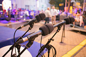 microphones ready for speakers at an event