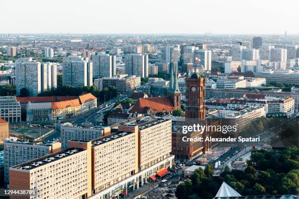 aerial view of berlin skyline with berlin city hall, germany - berlin aerial stock pictures, royalty-free photos & images