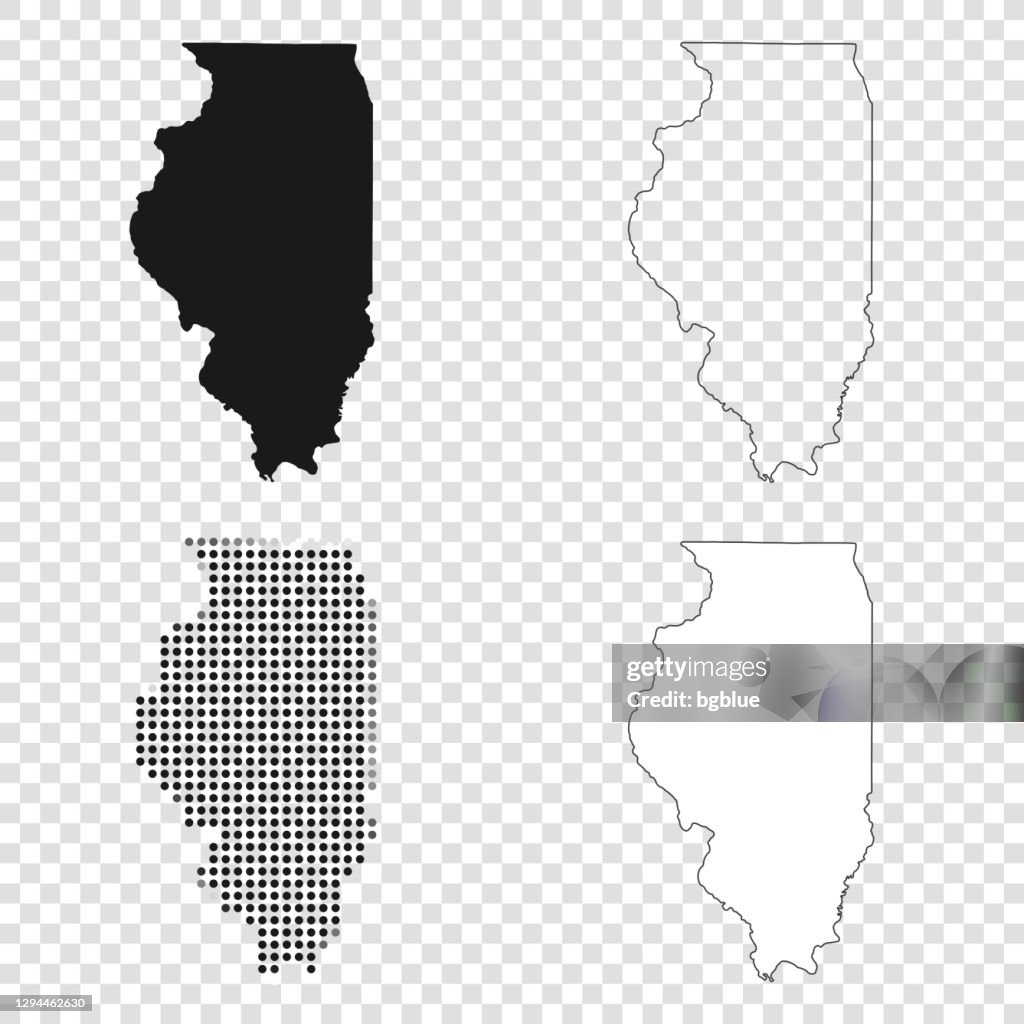 伊利諾伊州地圖的設計 - 黑色，輪廓，馬賽克和白色